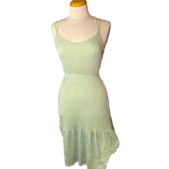 🌷 Caution To The Wind🌷 Mint Green Ribbed Ruffle Dress - Picture 1 of 5